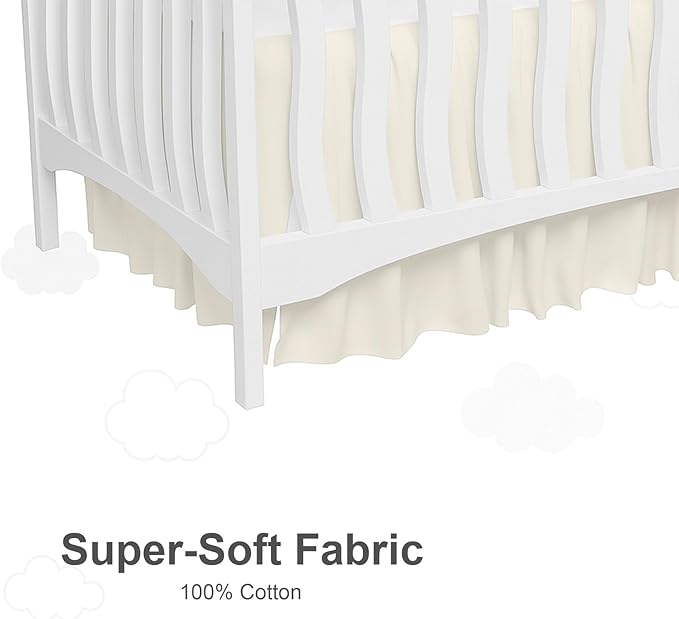 Crib Bed Skirt Dust Ruffle with Split Corners, 100% Cotton, Ivory Nursery Crib Skirt for Baby Boys or Girls, 28x52, 14" Drop, Toddler Bed Skirt, Baby Bedding, Crib Sheet Skirt, Soft & Breathable