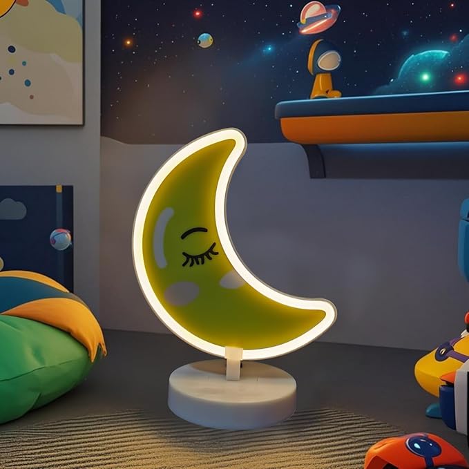 Cute Moon Shaped Neon Sign-USB/3*AA Battery Powered One-Button Nursery Lamp Safe for Babies Moon Neon Light for Babies Breastfeeding Lamp Sleep Trainer Sleep Aid Lamp for Nursery Baby Feeding Light