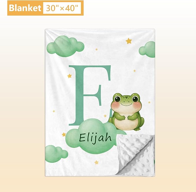 5 Piece Customized Crib Bedding Set for Baby Boys - Custom Name Baby Crib Green Frog Nursery Bedding Set with Soft Blanket, Fitted Sheet, Rug, Personalized Gifts for Toddler, Newborn, Infant