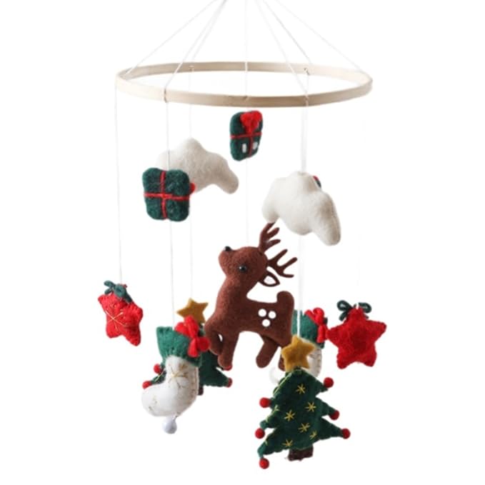 Baby Crib Mobile, Christmas Deer Crib Hanging Toy, Felt Xmas Tree Clouds Stars Baby Wind Chimes, Newborn Gifts for Girls Boys, Mobiles for Babies