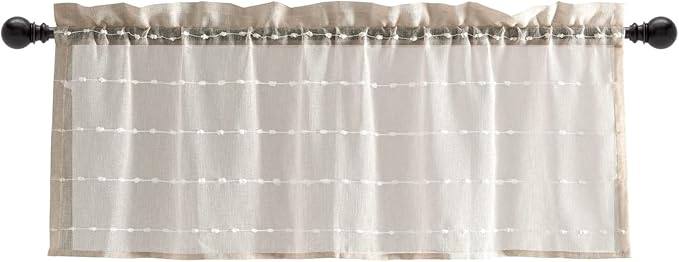 Lush Decor Farmhouse Textured Sheer Window Curtain Valance, 52"W x18"L, Neutral