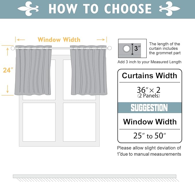 ChrisDowa Small Window Curtains 24 inches Long for Bedroom - Grommet Short Thermal Insulated Room Darkening Curtains for Kitchen (2 Panels, Grey, 36 x 24 Inch)