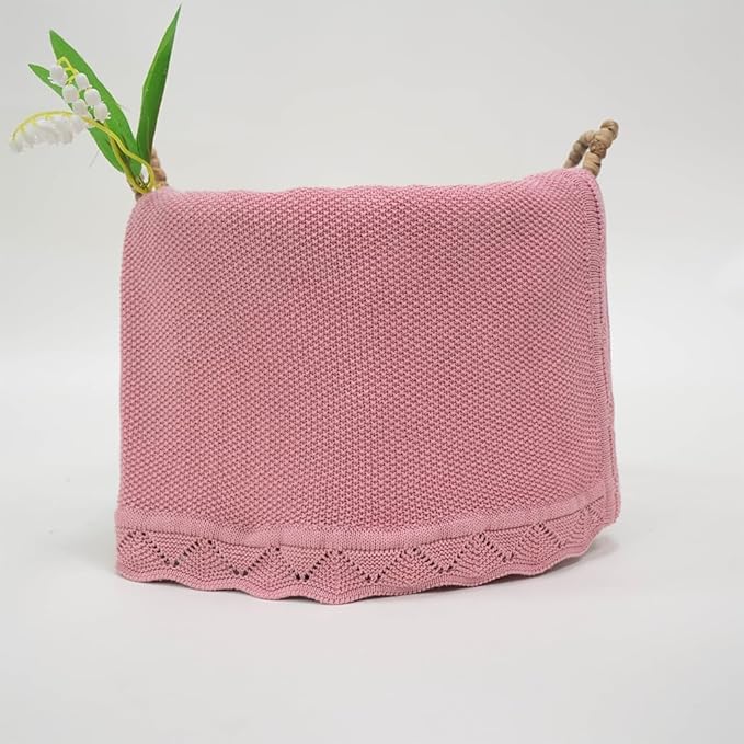 Baby Knit Blanket Soft Breathable Cotton Scallop Border Blankets Newborn Knitted Blanket Swaddle Blankets Gifts for Baby Newborn Toddler Shower Boy Girl New Mom Birthday Christmas RP 28x36