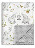 BOPRIO Baby Blankets for Unisex Boys Girls, Super Soft Nursery Minky Blankets with Baby Elephant Design and Dotted Fleece Backing, Printed Bed Throws Newborn