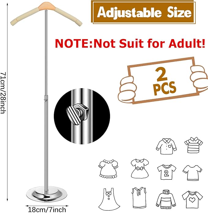 Huaerle T Shirt Display Stand for Child Adjustable Clothes Rack Flexible Shoulder Stand Portable Clothes Hanger Clothing Hanging Rack for Garment Coat Retail Vendor, Height 16-27.9In