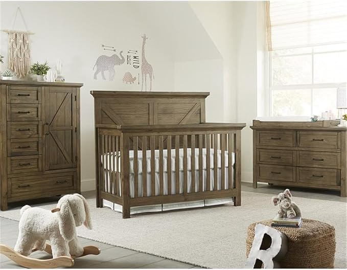 Pemberly Row Traditional 4 in 1 Convertible Crib Harvest Brown