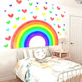 Large Watercolor Rainbow Wall Decals, Hearts Peel and Stick Fabric Nursery Wall Decor, Removable Home Room Wall Decor Murals Stickers for Kids Girls Toddler Bedroom Living Room Playroom