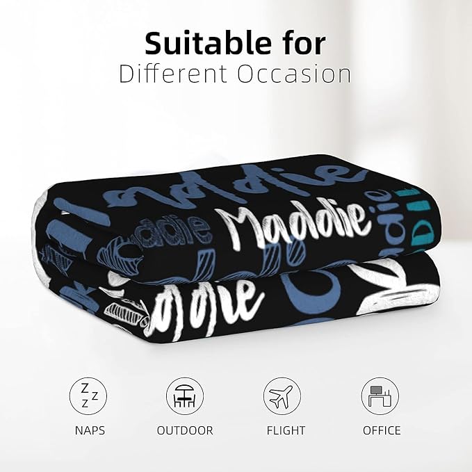 Dr.TOUGH Personalized Blankets with Name Customized Baby Blankets for Girls Boys Adults Monogrammed Blankets and Throws Christmas Birthday Mothers Fathers Valentines Day Gift (Black-Blue, 40''×50'')
