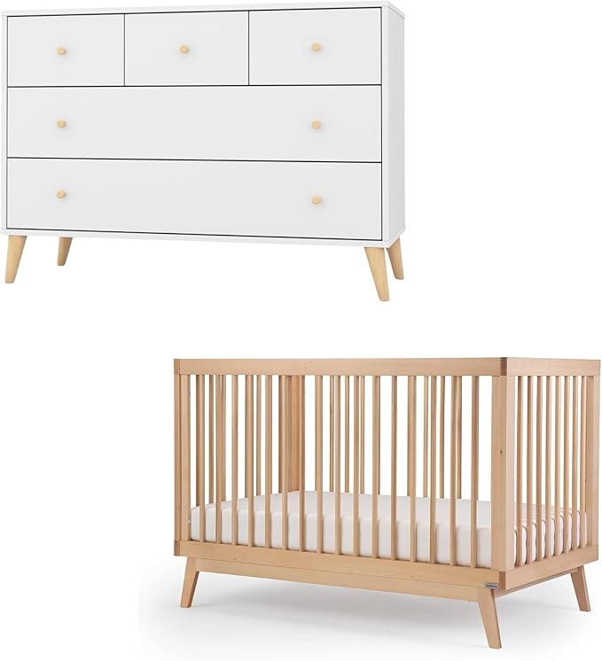 dadada Baby Harmony Set, Nursery Furniture Set. Baby Crib and Dresser Combo. Soho 3 in 1 Convertible Crib and Austin 5 Drawer Nursery Dresser. Natural Beechwood