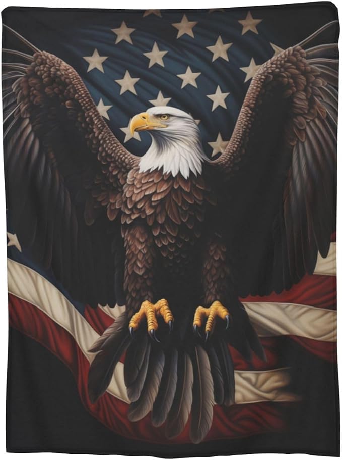 American Eagle Flag Blanket Gifts for Women Men Kids Bald Eagle Flannel Throw Blankets Soft Fuzzy Lightweight for Home Decor Couch Bed Sofa 50x40 Inches