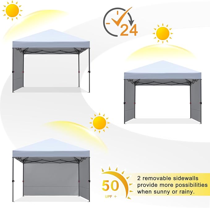 COOSHADE Pop Up Canopy Tent 8x8 with 2 Sidewalls, Outdoor Shade Instant Canopy Tents(White)