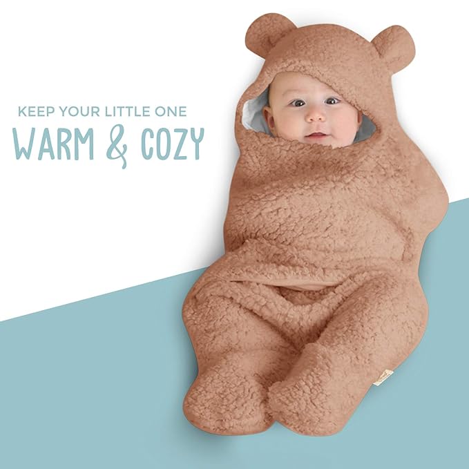 BlueMello Baby Swaddle Blanket | Ultra-Soft Plush Essential for Infants 0-6 Months | Receiving Swaddling Wrap Brown | Ideal Newborn Registry and Toddler Boy Accessories | Perfect Baby Girl Shower Gift