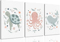 Wodkwq Ocean Nursery Decor, Set of 3 Boys Room Sea Animal Wall Art Picture Canvas Prints, 16x24in Framed