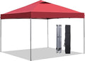 GDY 10x10 Pop Up Canopy Tent, Easy Set up Outdoor Silver Coated Beach Gazebos, Carpas for Pool, Events, Parties, and Camping, Red