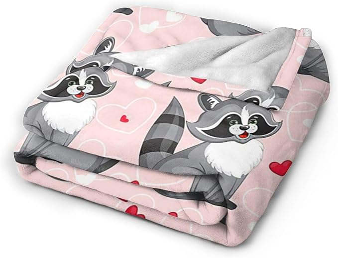 Tijuboni Pink Raccoon Throw Blanket Raccoon Gifts for Girls Boys Women Men Kids Adults Soft Flannel Fleece Blanket for Couch Sofa Bed Home Decor 40"x50"