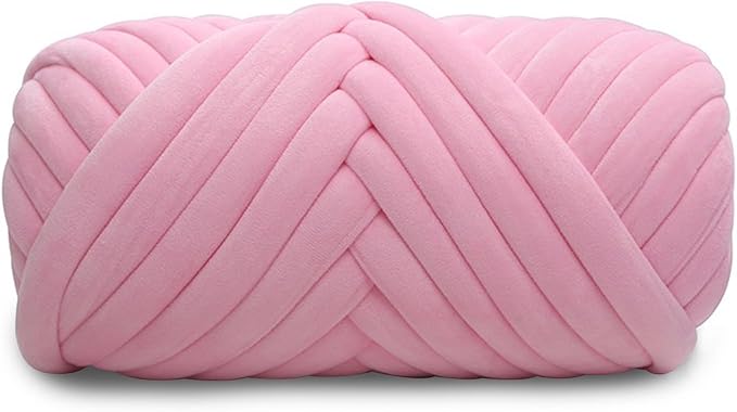 Velvet Chunky Bulky Giant Arm Knitting Yarn, Super Soft Jumbo Tube Weight, Fluffy DIY Crochet Hand Making Washable Yarn for Blanket, Pet Bed, Rugs, Pillow (1.1lb-Pink)