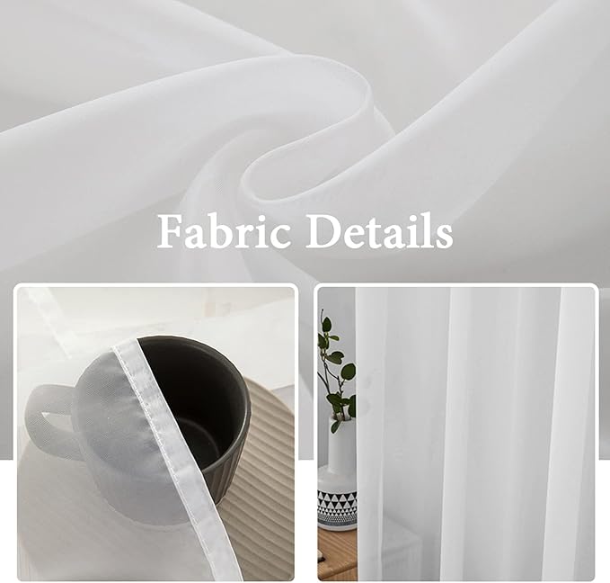 MIULEE White Window Sheer Curtains for Bedroom Living Room Solid Elegant Net Drapes 2 Panels Width 42 x Length 84 Inches
