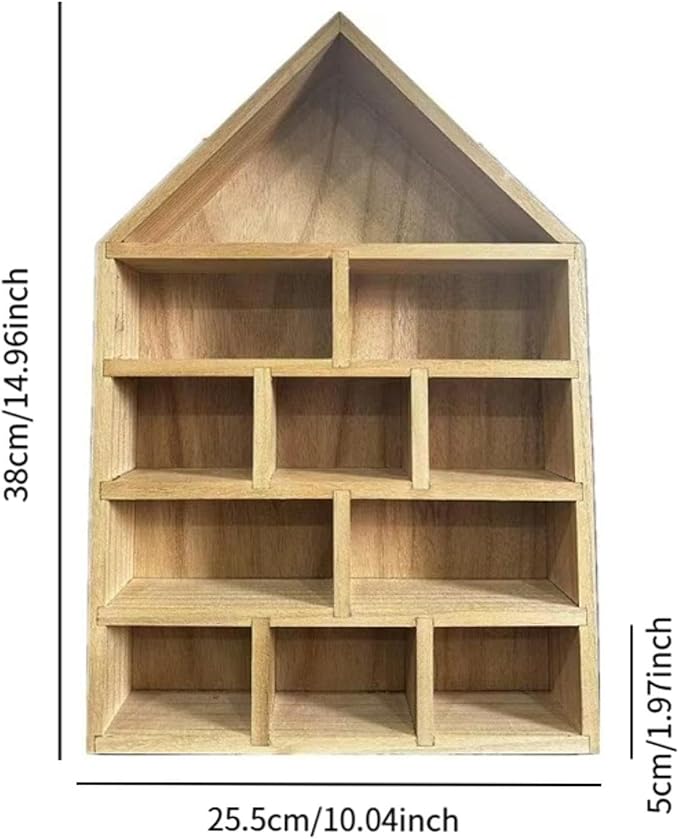 Wooden Outline Box Display Shelf, Wall-Mounted Organizer for Home Decor, House-Shaped Storage Shelving, Multi-Compartment Wood Shelf for Living Room, Bedroom, Office