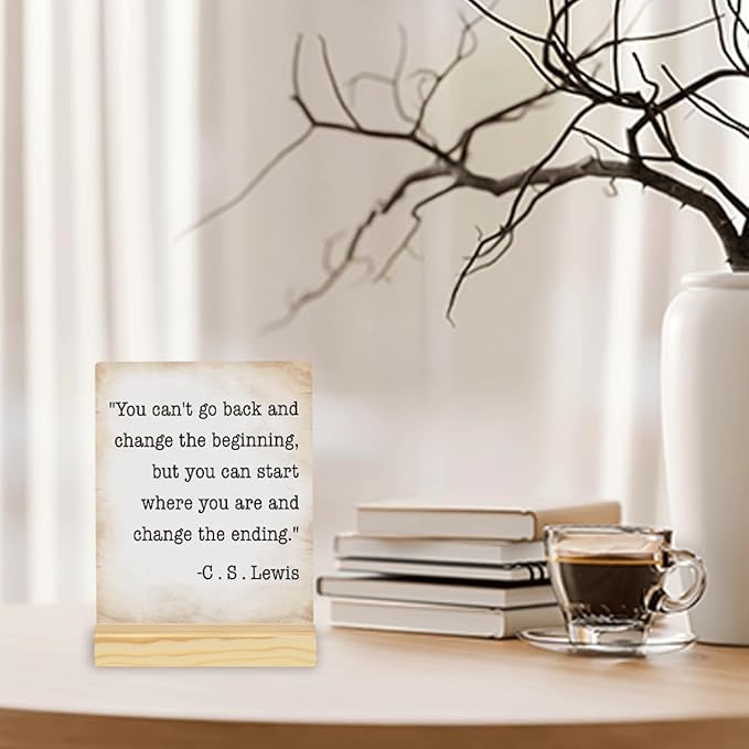 Inspirational Quote Wood Plaque Signs Motivational Quotes Gift You Can't Go Back And Change The Beginning,But You Can Start Where You Are And Change The Ending Desk Decor Encourage planks2002