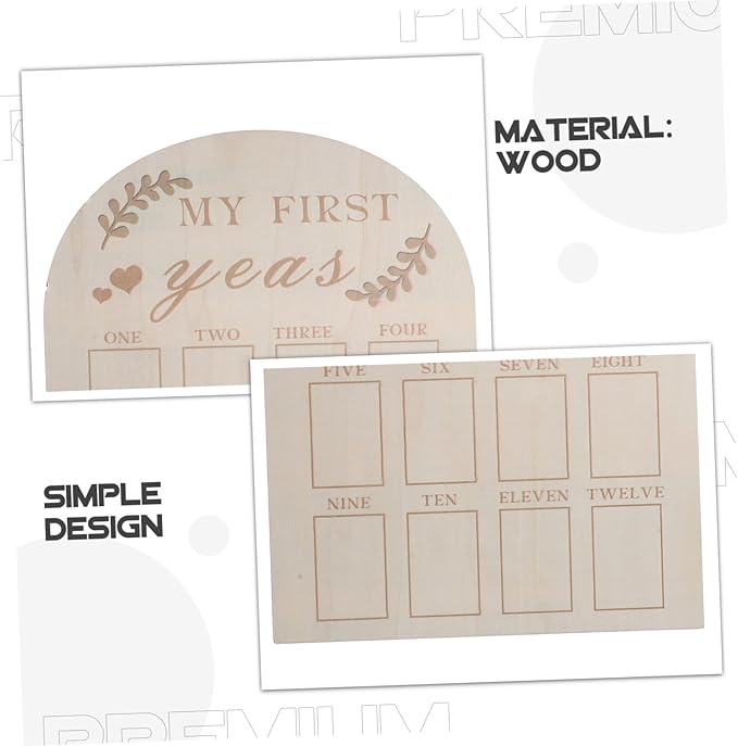 First Year Photo Frame Wooden Milestone Board for Newborns Months Picture Display Keepsake Nursery Easy Photo Replacement Safe Sturdy Material