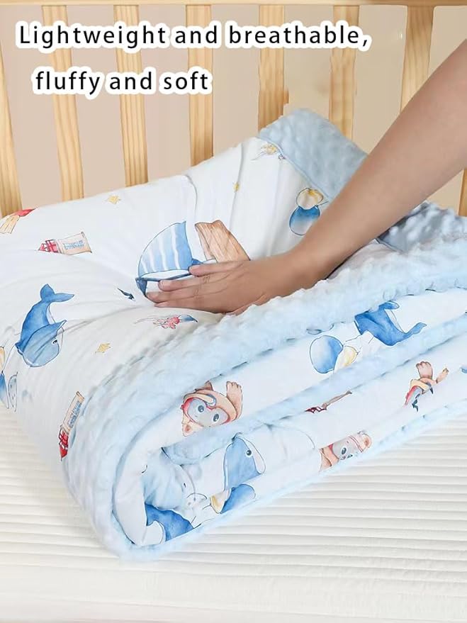 Cuite Pumpkin Baby Toddler Comforter for Crib Bed,Warm Down Alternative Infant Comforter for Mini Crib,Pack n Play,40x 40 Small Quilt for Boys and Girls,Thick Baby Quilted Blanket for Daycare (Blue