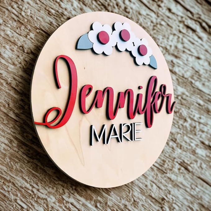 Personalized Wooden Name Sign - Custom Baby Name Signs for Nursery & Kids Room Decor - Baby Announcement Sign - Name Wall Art - Wooden Letters for Wall - Custom Round Nursery Name Sign (Name Round)