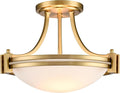 12-Inch Brass Semi Flush Mount Ceiling Light Milk Glass Light Fixture Mid Century 2-Light Gold Glass Ceiling Light for Hallway Bedroom Foyer