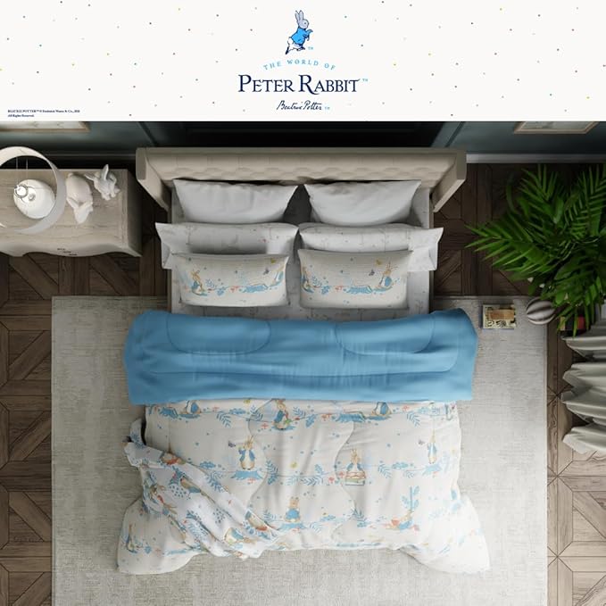 Franco Peter Rabbit Kids Bedding Super Soft & Cozy Reversible Microfiber Comforter and Sheet Set with Sham, 7 Piece Full Size, (Officially Licensed Product)