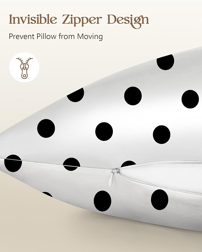 Silk Pillowcase 2 Pack - Pillow Cases 20" x 30" Queen Size Set of 2 for Hair and Skin Smooth Soft Breathable with Hidden Zipper Cooling Pillow Covers for Sleeping, White Black dot