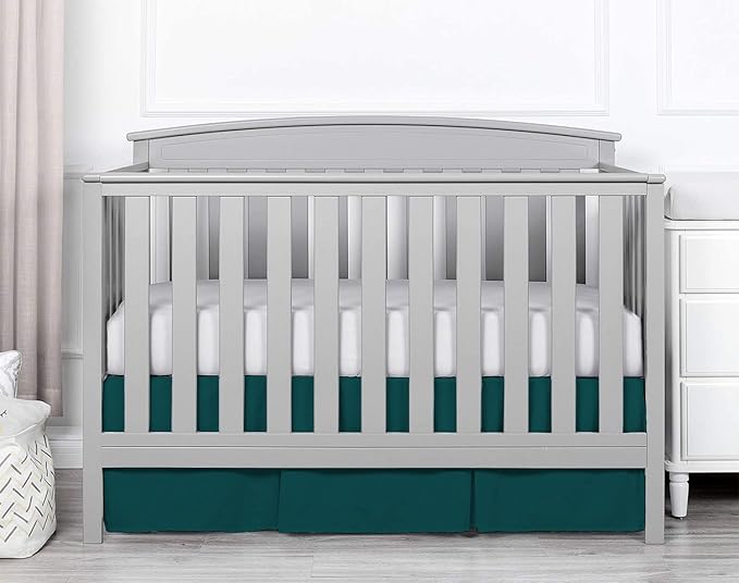 Box Pleated Crib Bed Skirt Premium 100% Cotton 800 Thread Count Nursery Crib Toddler Bedding Crib Bedskirt for Baby Boys or Baby Girls, (28" x 52") + 14" Drop Lenght - Teal Solid