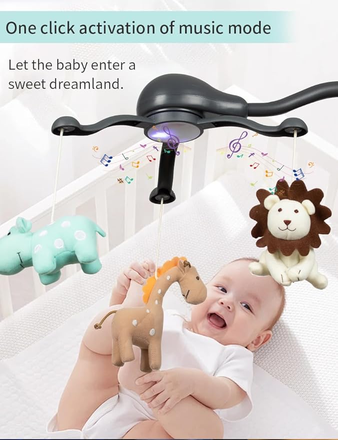 Baby Crib Mobile for Pack and Play,Bassinet Mobile with Music,Rotation,Nursy Lights,Natural Sounds,Timer Function,Starlight Projection,Pack n Play Crib Mobile Toys for Newborn Baby