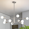 Modern Sputnik Chandeliers Light, 10 Lights Brushed Nickel Chandeliers for Dining Room, E26 Height Adjustable Chandelier Ceiling Lighting Fixture for Farmhouse Kitchen Island Living Room Foyer
