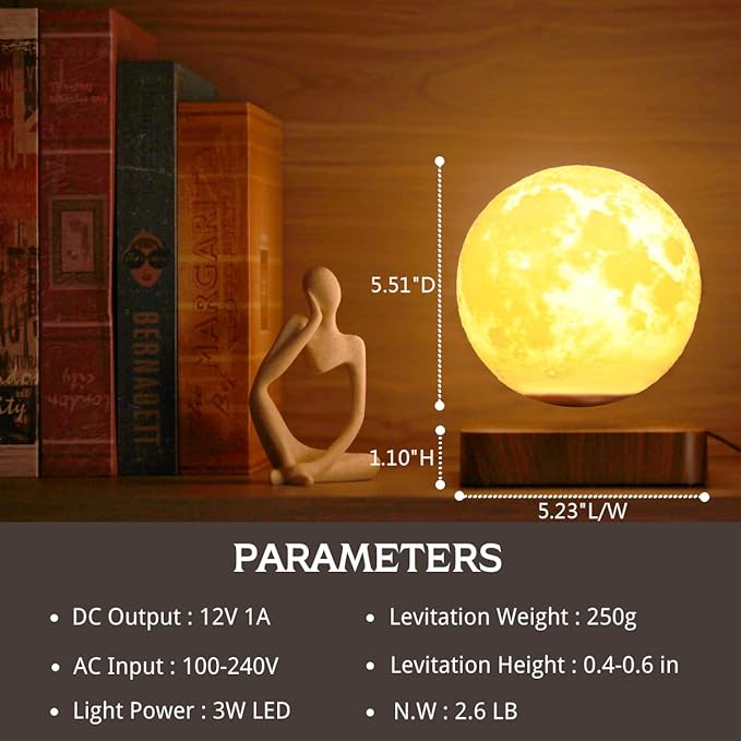 MOOCCI Levitating Moon Lamp, Floating Moon Lamp Magnetic Levitation Moon Light Gifts for Girls, Boys, Children and Teenagers