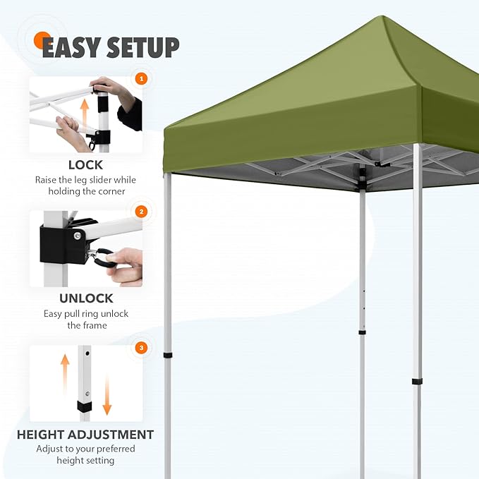 EAGLE PEAK 5x5 Pop Up Canopy Tent Instant Outdoor Canopy Easy Set-up Straight Leg Folding Shelter, Grass Green