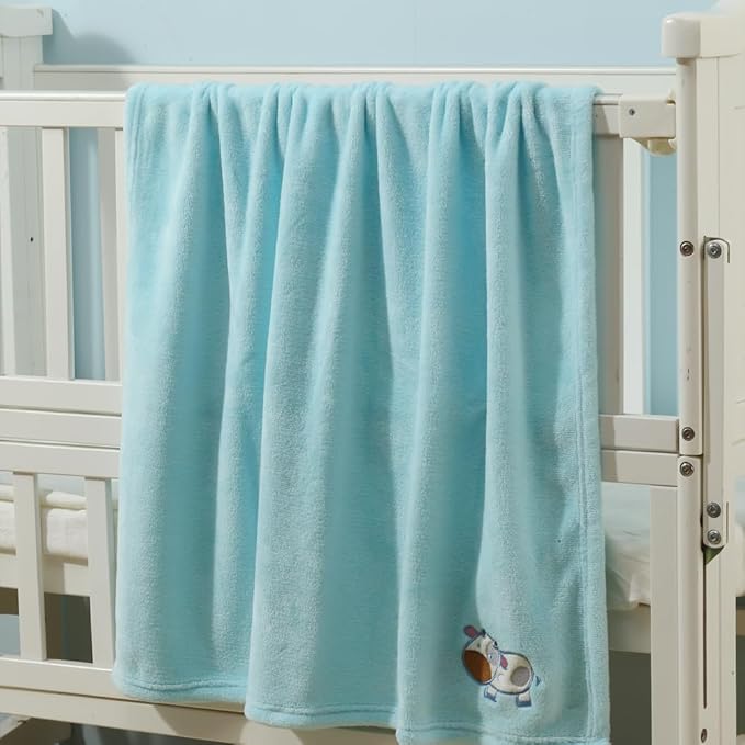 CREVENT 2Pcs 30''X40'' Cute Cozy Fluffy Warm Baby Blankets for Infants Toddlers' Bedding Crib Cot Stroller - Grey Cloud + Blue Cow