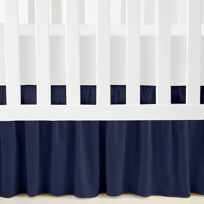 Luxury Crib Bed Skirt 28" x 52" with 14 Inch Drop Soft & Breathable Dust Ruffle Fits Standard Crib and Toddler Bed Nursery Microfiber Fabric Ruffle Bed Skirt for Baby Boys or Girls Navy Blue Solid