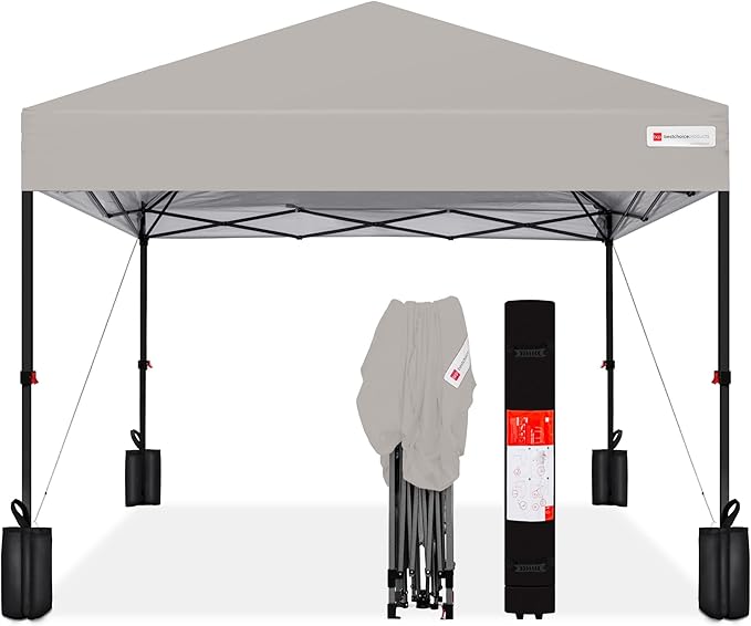 Best Choice Products 12x12ft 1-Person Setup Pop Up Canopy Tent Instant Portable Shelter w/ 1-Button Push, Case, 4 Weight Bags - Light Gray
