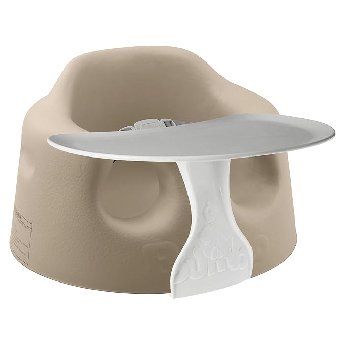Bumbo Baby Floor Seat, Portable Infant Sit Up Activity & Eating Chair with Tray Accessory, Taupe - Feeding and Sitting Lounger for Babies and Infants Ages 3 to 12 Months