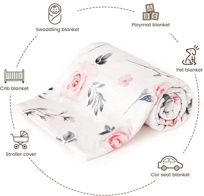 david's kids Micro Fleece Minky Baby Blanket for Girls with Double Layer and Soothing Raised Dots, Breathable and Soft Lightweight Receiving Blanket for Newborns, 40x50 Inches, Floral Flowers