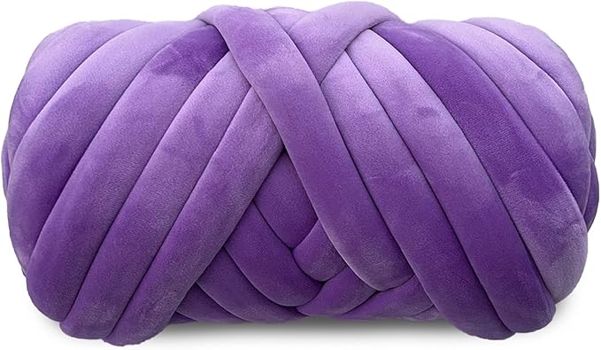 Velvet Chunky Yarn Bulky Giant Arm Knitting Y arn, Super Soft Jumbo Tube Weight, Fluffy DIY Crochet Hand Making Washable for Blanket, Pet Bed, Rugs Pillow (2.2lb-Purple)