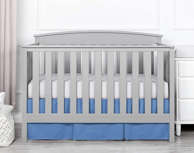 Box Pleated Mini Crib Bed Skirt Premium 100% Cotton 800 Thread Count Nursery Crib Toddler Bedding Crib Bedskirt for Baby Boys or Baby Girls, (24" x 38") + 10" Drop Lenght - Medium Blue Solid
