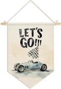 Wheatwin Boys Room Decor, Let's Go Race Car Wall Hanging Pennant Flag Banner, Race Car Playroom Wall Decor for Kids Boys Toddler Nursery Room Bedroom 15x11 Inch