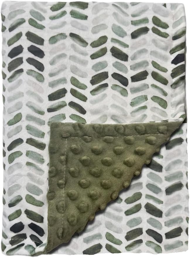 Baby Double Layer Soft Plush Minky Blanket With Dotted Backing for Boys Girls - Toddler Newborn Shower Gifts (Green Leaves, 30 X 40 Inch)