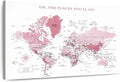 ElephantStock - Places You'll Go Push Pin World Map Wall Art - Horizontal Canvas Wall Art - Living Room Wall Decor - Digital Art Map Canvas Art - White And Pink Decor - 24" x 16"