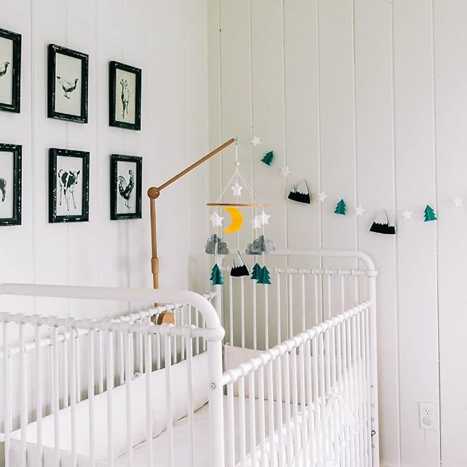 Sorrel + Fern Baby Crib Mobile (Starry Woodland Night w/Garland, Mint) - Nursery Decoration Crib Mobile and Baby Shower for Boys & Girls