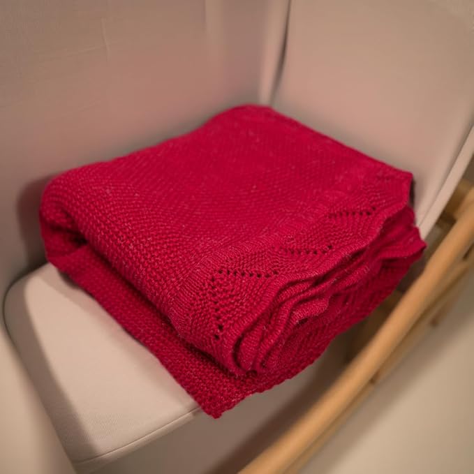 Baby Knit Blanket Soft Breathable Cotton Scallop Border Blankets Newborn Knitted Blanket Swaddle Blankets Gifts for Baby Newborn Toddler Shower Boy Girl New Mom Birthday Christmas Red 30x40