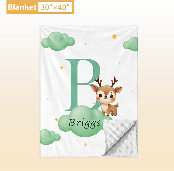 Personalized Crib Bedding Set, 5 Pcs Custom Nursery Bedding Sets with Name, Infant Bedding Set for Baby Girl Boy, Green Deer Double Layer Baby Crib Set, Toddlers Babies Kids Customized Gifts