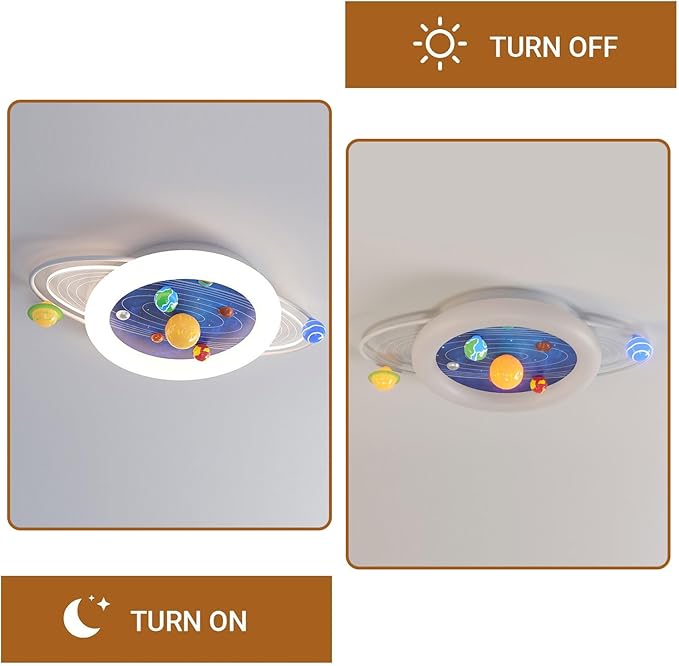 LED Ceiling Lamp Modern Dimmable Creative (with Remote Control Device) 24.8-inch Universe Planet Acrylic Lampshade Suitable for Children's Room Nursery Kindergarten Girls/Boys Room