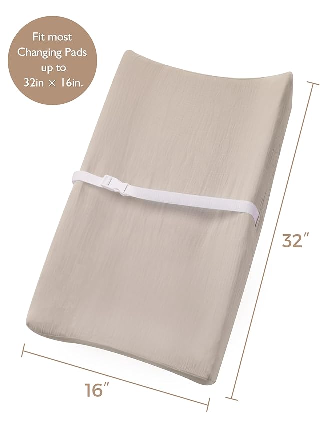 Changing Pad Cover for Baby Girls Boys, Muslin Changing Table Pad Covers with Boho Style, Neutral Color Soft and Breathable (White)