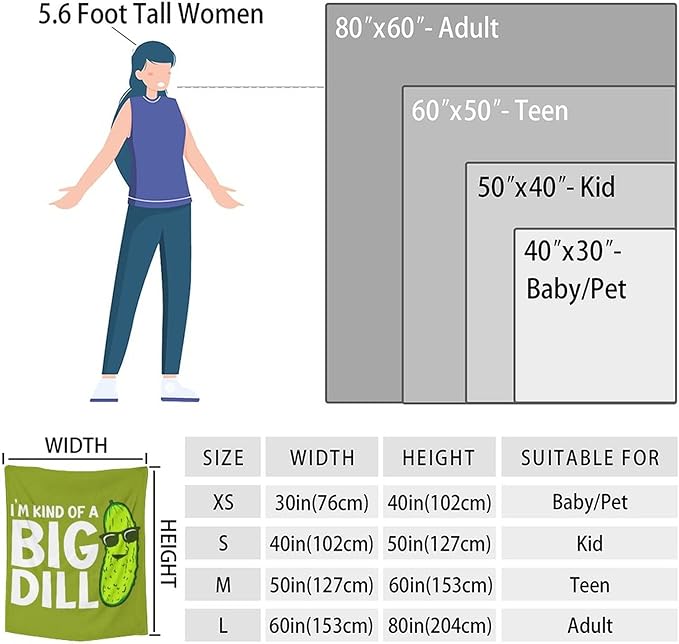 Pickle Throw Blanket for Girls Boys - 40x50 Inches Crib Size - Soft Fluffy Cozy Blankets Gift - Green Funny Blanket Throws for Travel, Office